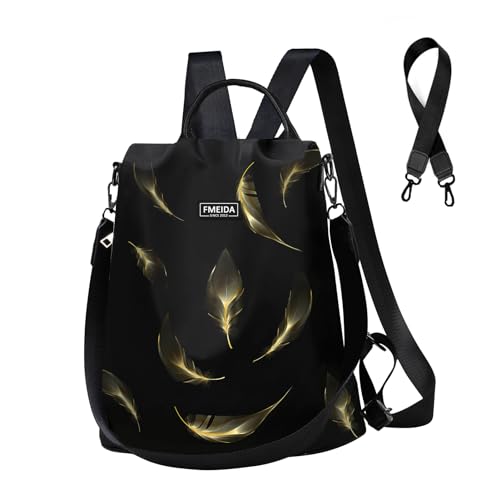 Fmeida Travel Backpack Purse for Women Anti Theft Convertible Backpacks Fashion Waterptoof Nylon Daypack Black Feather - color: Black Feather