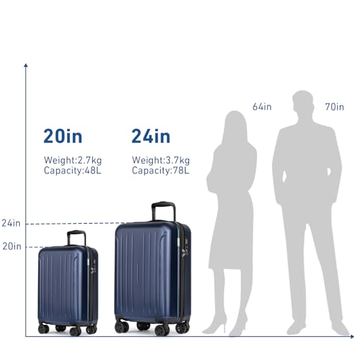 KYME Luggage Sets 2 Piece Hardshell Suitcase with TSA Lock,Navy, 20"/24" - color: Navy Blue, size: 2Pcs Set(20"/24")
