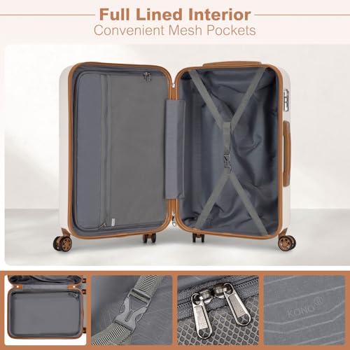 Kono 28 Inch Hard Shell Checked Luggage, 4 Spinner Wheels Suitcase, White - color: Cream White, size: Checked-Large 28-Inch