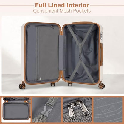 Kono 28 Inch Hard Shell Checked Luggage, 4 Spinner Wheels Suitcase, White - color: Cream White, size: Checked-Large 28-Inch