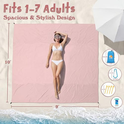 Aroveea Beach Blanket Waterproof Sandproof 78''X81''/10'X9' Oversized Mat - color: 핑크, size: 9'x10'