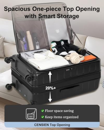 CENSIEN Expandable Checked Luggage, 28 Inch Top Opening Trunk Suitcases - color: Black, size: 28 Inch EXT