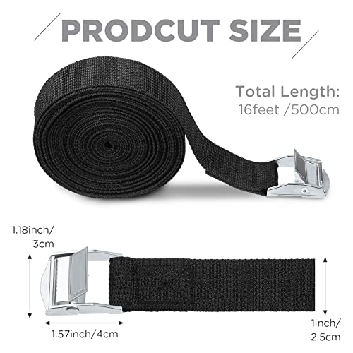 Riakrum 16 Feet 15 Pcs Lashing Straps with Buckles, Adjustable, Black - color: Black, size: 16 Feet