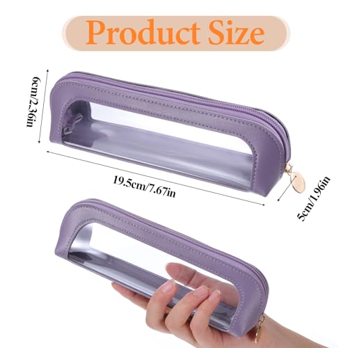 Psyqtsuary Small Clear Makeup Pouch, PU Leather Portable Makeup Brush Bag - color: Dark Purple