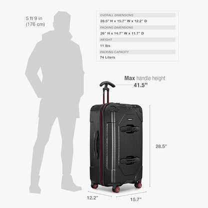 Traveler's Choice Maxporter II Polycarbonate Hardside Trunk with Spinner Wheels, Black, 28-Inch Medium Trunk - color: Black, size: 28-inch Medium Trunk