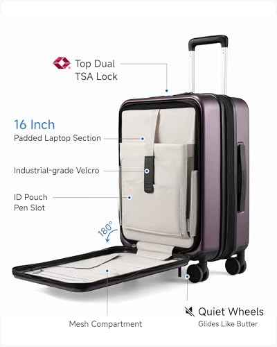 LUGGEX Carry On Front Pocket Expandable Suitcase, Purple, 20" - color: Purple, size: 20 Inch