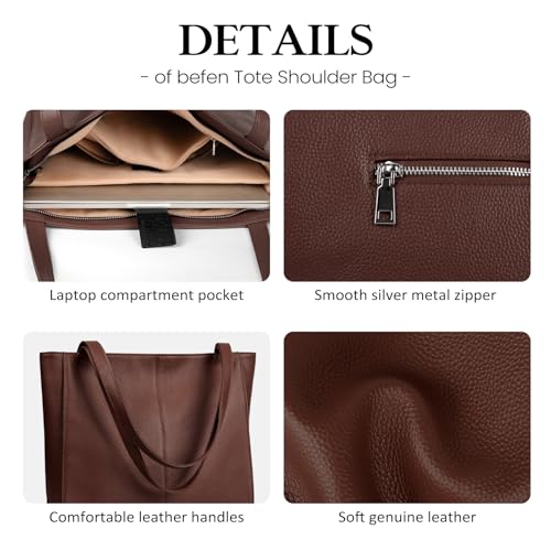 befen Genuine Leather Tote Bag for Women Work Travel Leather Purse Handbags - color: Coffee