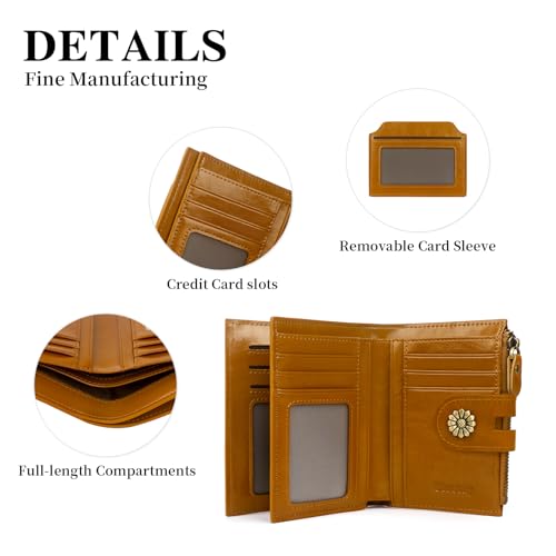 Leather Wallet Women,RFID Blocking Womens Wallet Bifold Compact Card Holder Small Wallet for Women with Removable ID Window LightBrown - color: b1-lightbrown
