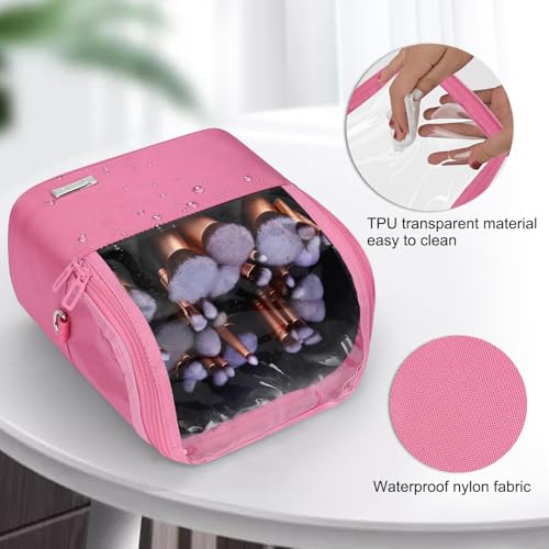 TANTO Makeup Brush Case, Stand-up Foldable Makeup Brush Holder with Divide - color: Rose Pink, size: 1-Large