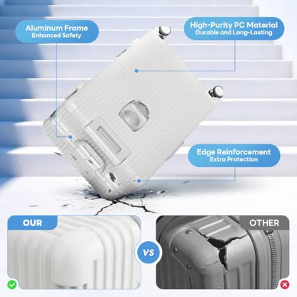 20 Inch Carry on Luggage with Front Pocket, Hard Shell Suitcase with Wheels - color: Off White