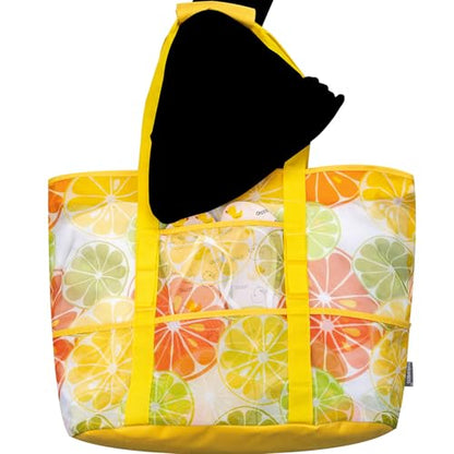 KABAQOO Mesh Beach Bag, Extra Large Beach Bags with 9 Pockets & Zipper Waterproof Lightweight Beach Tote for Beach/Pool Trip - color: Lemon, size: X-Large