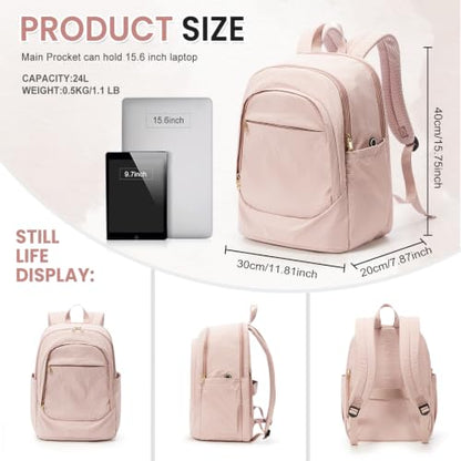 Laptop Backpack for Men Women, Anti-Theft Lightweight Travel Daypack, Multi-Compartment Work School Bag - color: Lotus Pin
