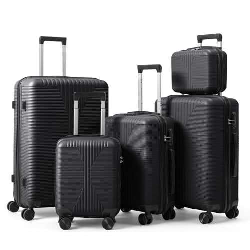 Karl home PP Hard Case Luggage Sets 5 Piece, Black, 12/16/20/24/28" - color: Black, size: 5 Piece Set (12in/16in/20in/24in/28in)