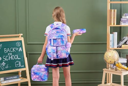 Fimibuke Kids Backpack for School Girls, Waterproof Backpack w/Lunch Box - color: A3.Clear Sky Blue