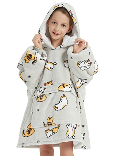KFUBUO Wearable Blanket Hoodie for Kids With Pocket, 6-10 Year Old, Cat - color: Cat, size: Kids 6-10YR