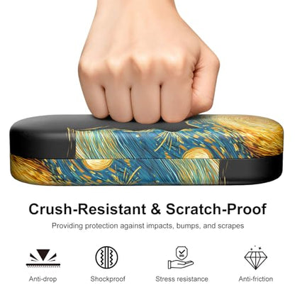 Hard Shell Leather Sunglasses Case,Classic Fashionable Cute Large Glasses Case for Women Men,Sunglass Eyeglasses - color: Van Gogh Cat