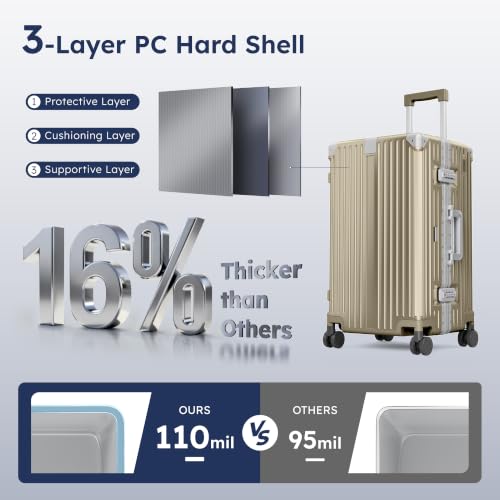 ALPHA CAMP Trunk Luggage 24 Inch with Aluminum Frame Zipperless Suitcase - color: Gold, size: 24 Inch