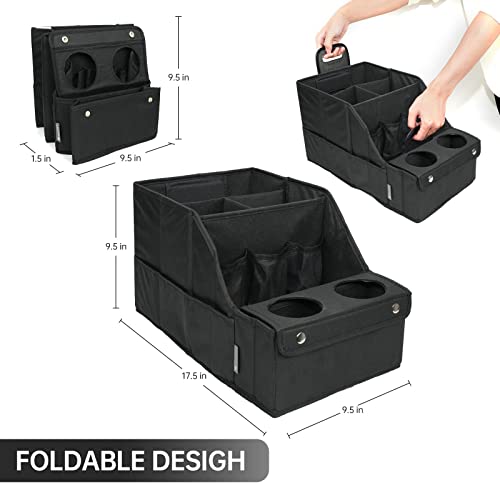 MULISOFT Car Backseat Organizer with 11 Compartments & 2 Cup Holders, Black - color: Black