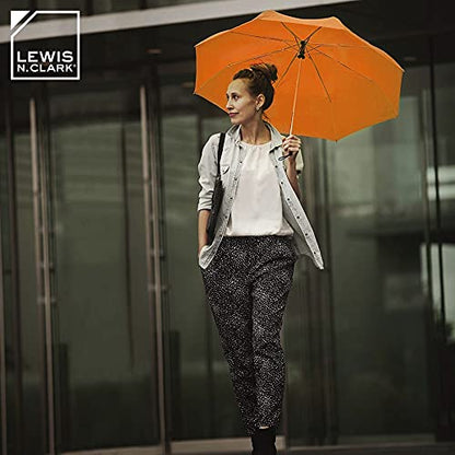 Lewis N. Clark Travel Umbrella: Windproof & Water Repellent Fabric, Automatic Open Close & 1 Year Warranty, Orange - color: Orange
