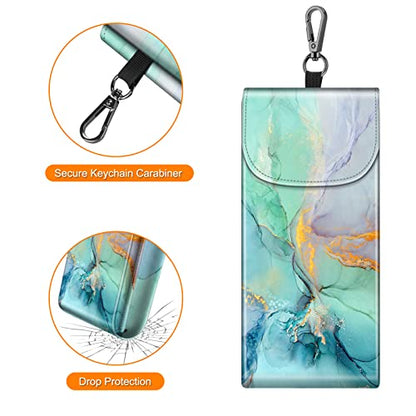 FINTIE Double Glasses Case with Carabiner Hook, Vegan Leather Eyeglass Case - color: Emerald Marble