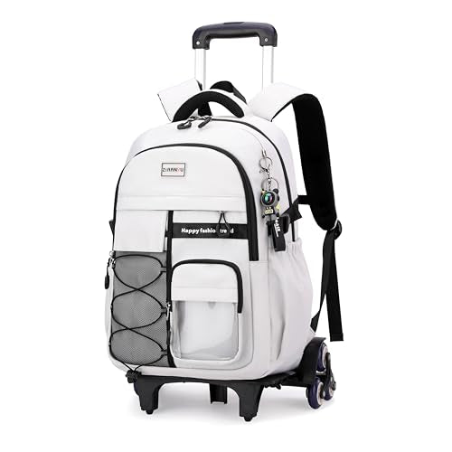 MITOWERMI Rolling Backpack with Wheels for Girls Boys, White 6 Wheels - color: 6-wheel White, size: 6-Wheel
