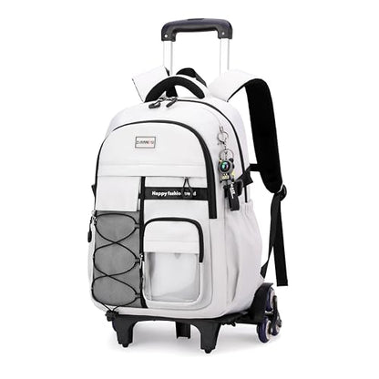 MITOWERMI Rolling Backpack with Wheels for Girls Boys, White 6 Wheels - color: 6-wheel White, size: 6-Wheel