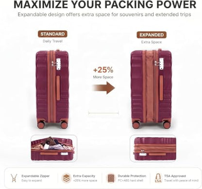 Rosamo 3-Piece Hard Shell Expandable Luggage Set, Airline Approved Carry-On - color: Red