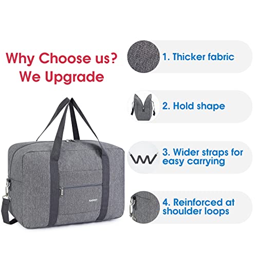 Narway Personal Item Travel Bag, Carry on Foldable Duffle Bag for Women Men - color: ZA-Thick Grey