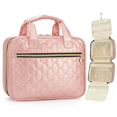 Travel Toiletry Bag with Hook Water-Resistant Makeup Cosmetic Bag - color: Pink, size: Medium