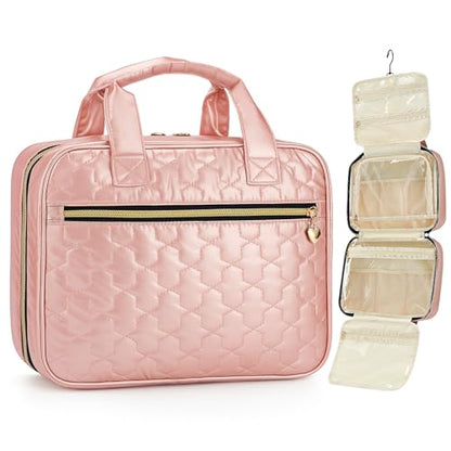 Travel Toiletry Bag with Hook Water-Resistant Makeup Cosmetic Bag - color: Pink, size: Medium