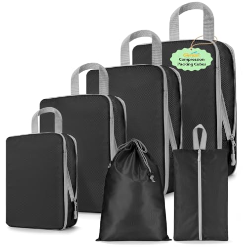 6-Set Compression Packing Cubes for Travel - color: Black, size: 6-Set