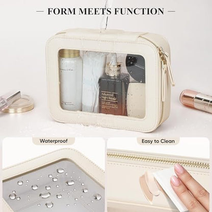 Clear Makeup Bag, Cosmetic Make Up Pouch with Zipper,Medium Beige - color: Beige, size: Medium