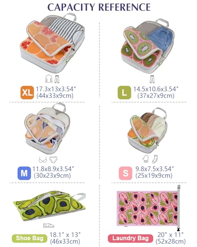 Gonex 6-Piece Compression Packing Cubes with Shoe & Laundry Bags - color: Fruit, size: 6 Set