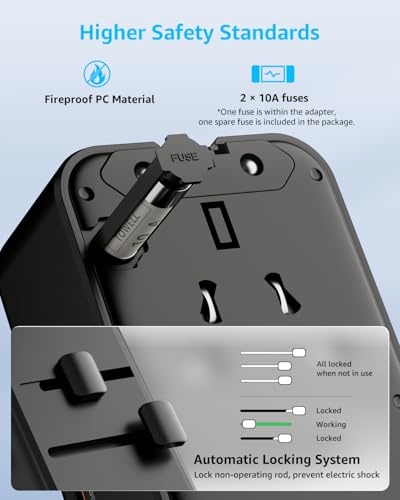 “Air” Universal Travel Adapter 2 USB-C＆ 2 USB-A Cover 200+ Countries - color: Black, size: A1R PD25W