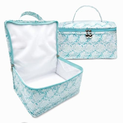 Vanity Bag/Train Case - Water-Resistant, PVC-Lined, Easy to Clean, Compact & Travel Ready Makeup Organizer - Aqua Trellis Print - color: Aqua Trellis, size: Large Vanity/Train Case