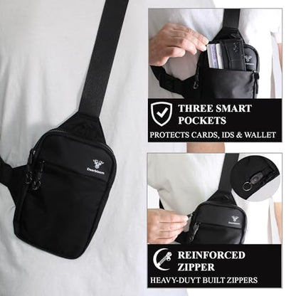 Mini Sling Bag, Water-Resistant Crossbody Chest Pack for Men & Women - color: Black