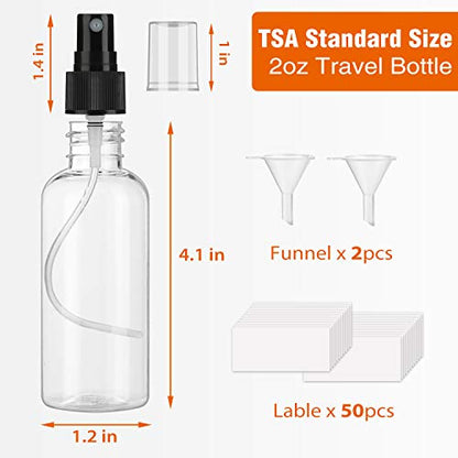 30 Pack 2 oz Fine Mist Mini Clear Spray Bottles with Pump Spray Cap - for Essential Oils, Travel, Perfumes - Refillable & Reusable Empty Plastic Bottles Travel Bottle
