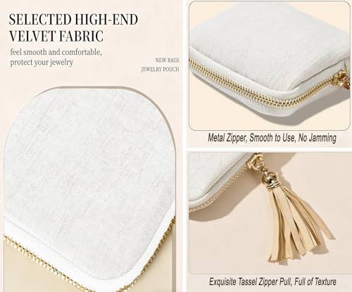 Travel Jewelry Case,Small Velvet Travel Jewelry Organizer Bag - color: Off-white