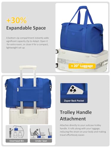 Capolo Expandable Travel Duffle Bag Weekender Overnight Bags for Women Men - color: Royal Blue, size: X-Large