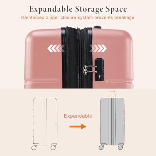 Sweetcrispy 3 Piece Luggage Set, Expandable Suitcase with Spinner Wheels - color: Pink, size: 3-Piece Set (20/24/28 Inch)
