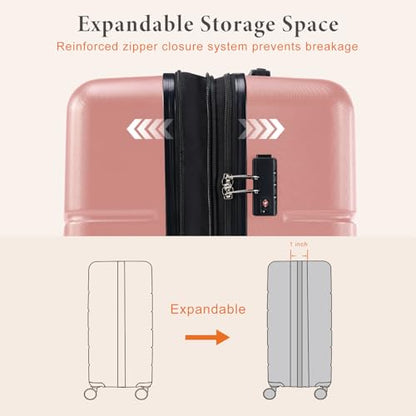 Sweetcrispy 3 Piece Luggage Set, Expandable Suitcase with Spinner Wheels - color: Pink, size: 3-Piece Set (20/24/28 Inch)