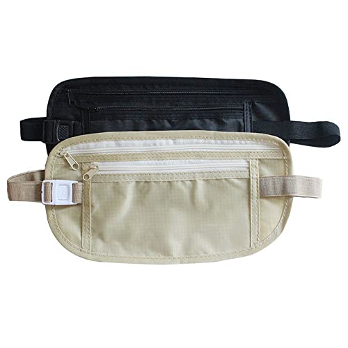 2 Pack Travel Money Belt Waist Wallet, Slim RFID Blocking Passport Holder, Invisible Belt Bag Fanny Pack for Men Women
