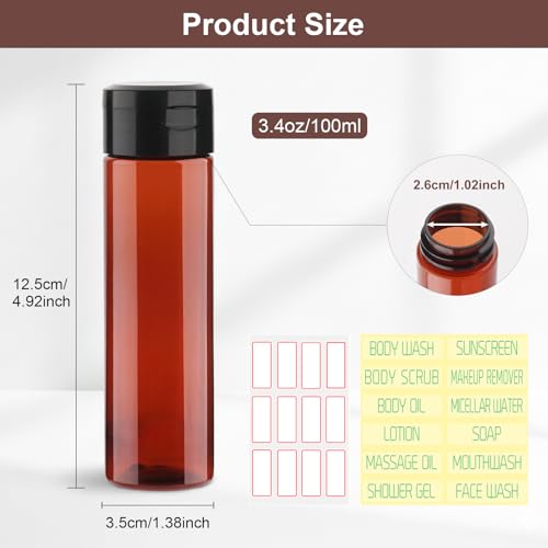 Cosywell 5 Pack Travel Bottles for Toiletries 3.4oz Shampoo Bottles - style: C-3.4oz-Amber