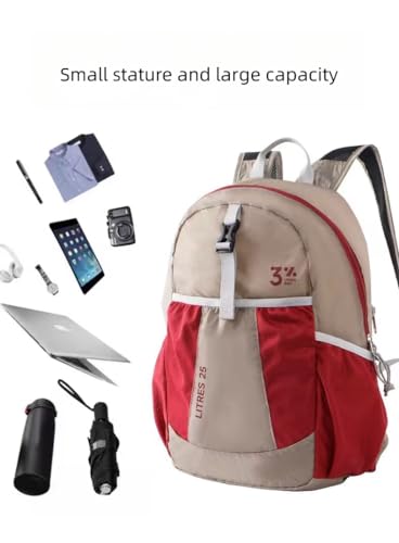 Travel lightweight foldable backpack hiking backpack splash proof compact travel backpack day pack (khaki&red) - color: Khaki&red