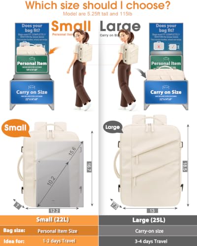 Capolo Travel Laptop Backpack Women Men Personal Item Weekender Travel Bag - color: Beige, size: Small