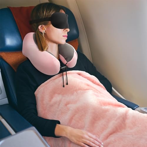 urnexttour Travel Pillow and Blanket Set Neck Pillow Airplane Foam Pink - color: A-pink