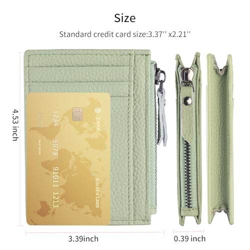 Slim Wallet for Women Small Leather RFID Blocking Credit Card Holder Minimalist Wallet with Coin Purses & Pouches,S Light Green - color: S Light Green