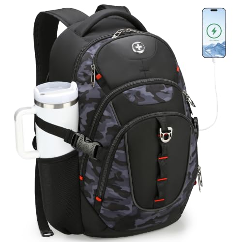 Swissdigital Design Laptop Backpack for Men with USB Charging Port SD803-91 - color: Gray Camo