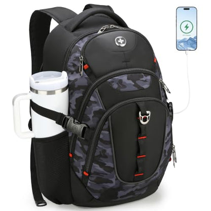 Swissdigital Design Laptop Backpack for Men with USB Charging Port SD803-91 - color: Gray Camo