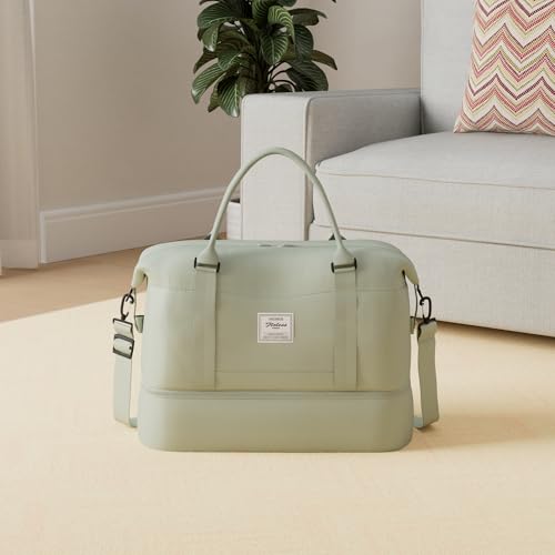 Travel Duffel Bag with Shoes Compartment, Weekender Bags for Women - color: B-Pale Green, size: Large